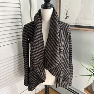 LINEAMAGLIA Sweater Womens Medium Brown Black Striped Open Cardigan Wool Alpaca